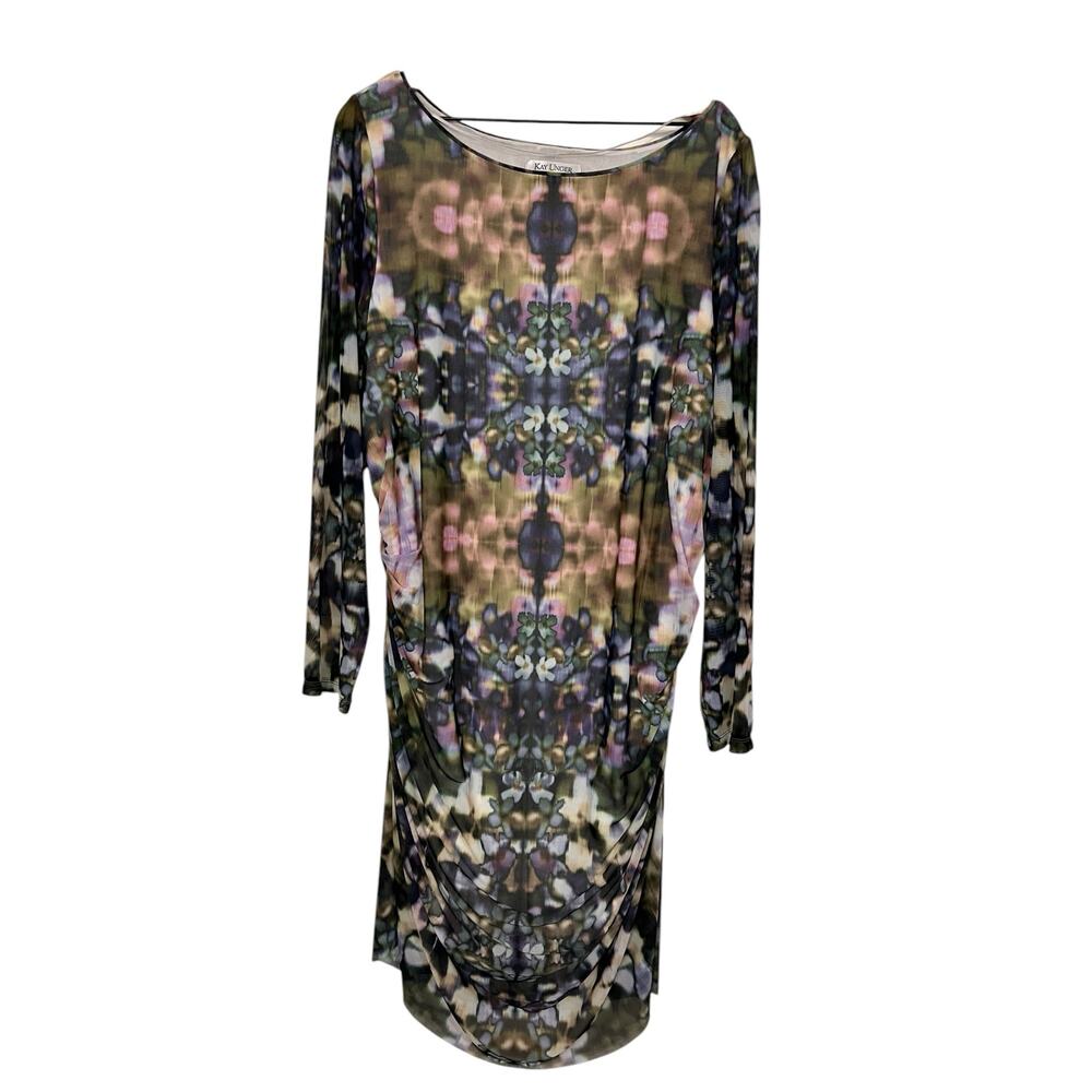 Kay Unger New York Womens Multicolor Abstract Floral Print Midi Dress Size 3X
